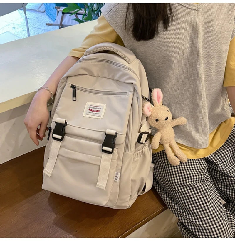 Waterproof Nylon Women Backpack Multilayer Schoolbag Large Capacity