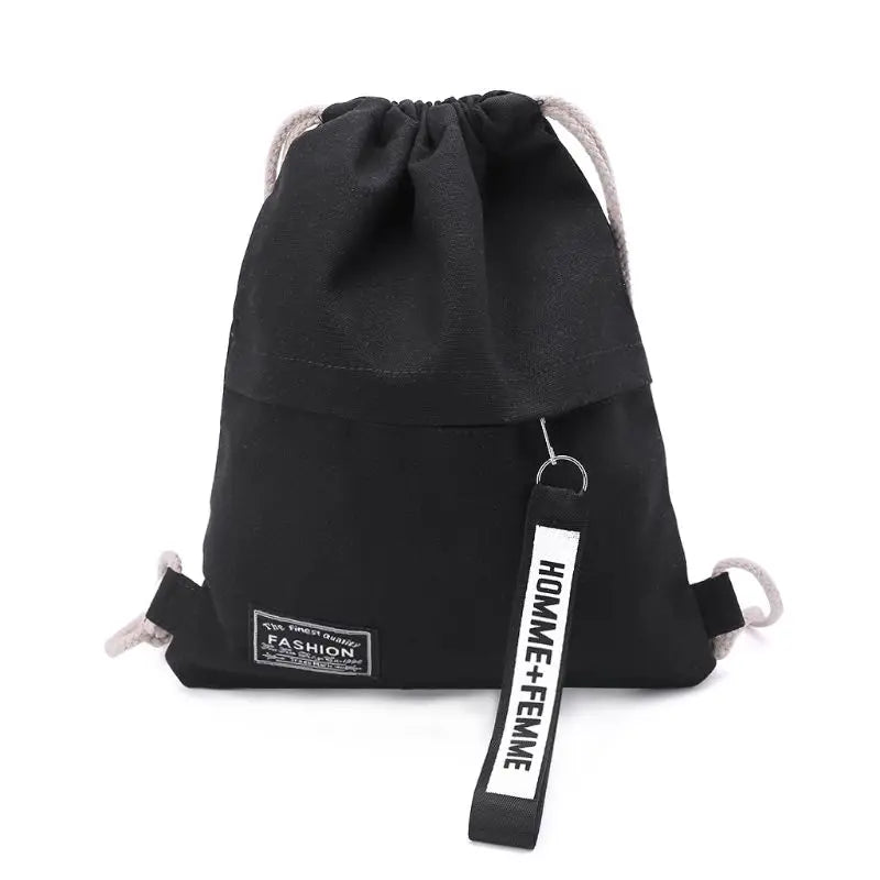 Women Canvas Drawstring Backpack Solid Letter Pattern String Closure Knapsack