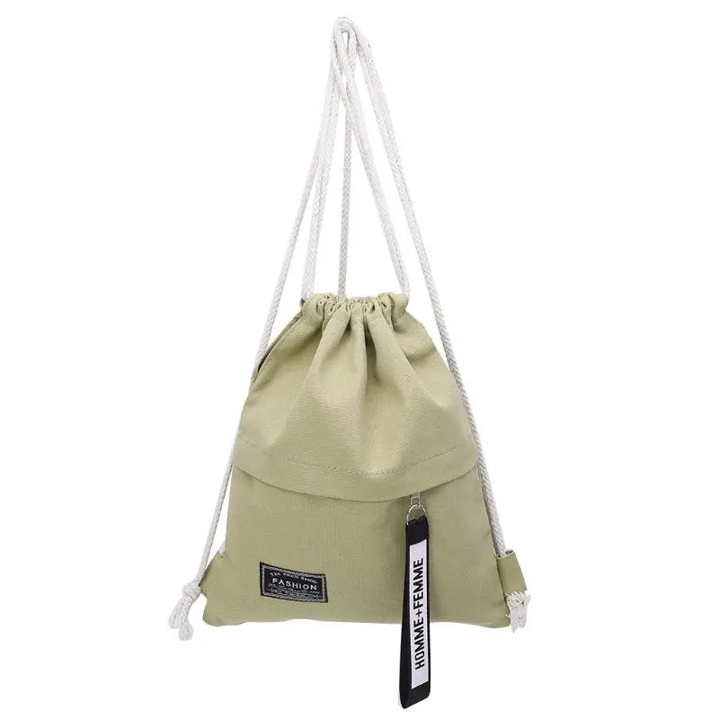 Women Canvas Drawstring Backpack Solid Letter Pattern String Closure Knapsack