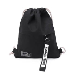 Women Canvas Drawstring Backpack Solid Letter Pattern String Closure Knapsack