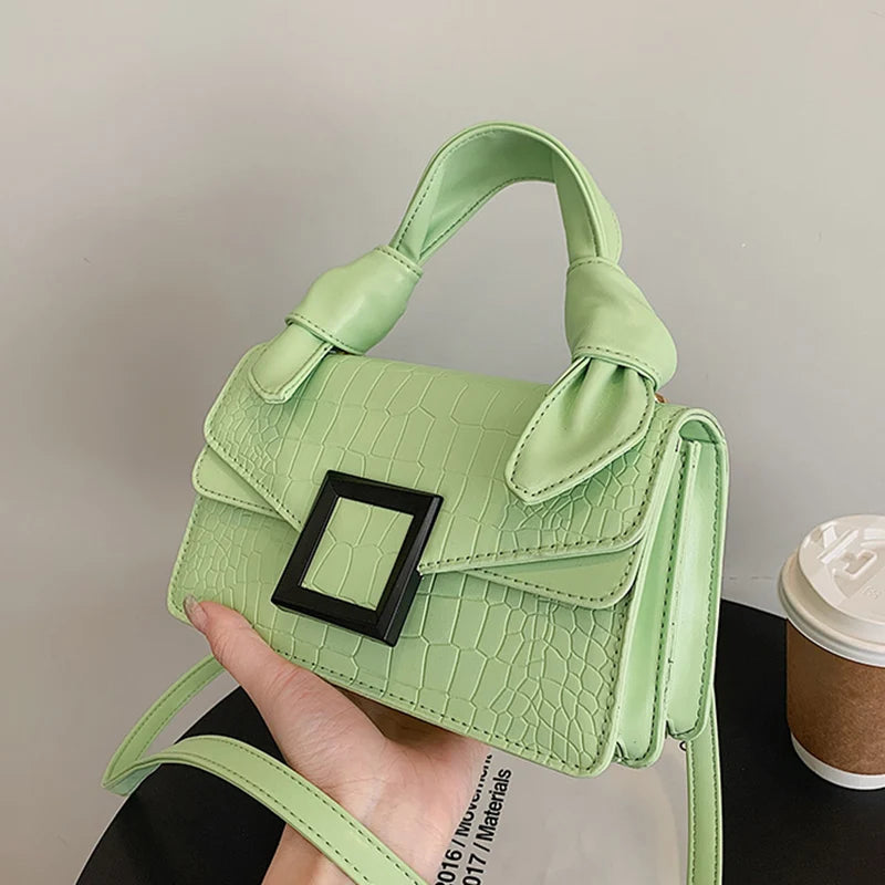 Green Crocodile Leather Flap Square Bag Shoulder Crossbody Handbag Purse