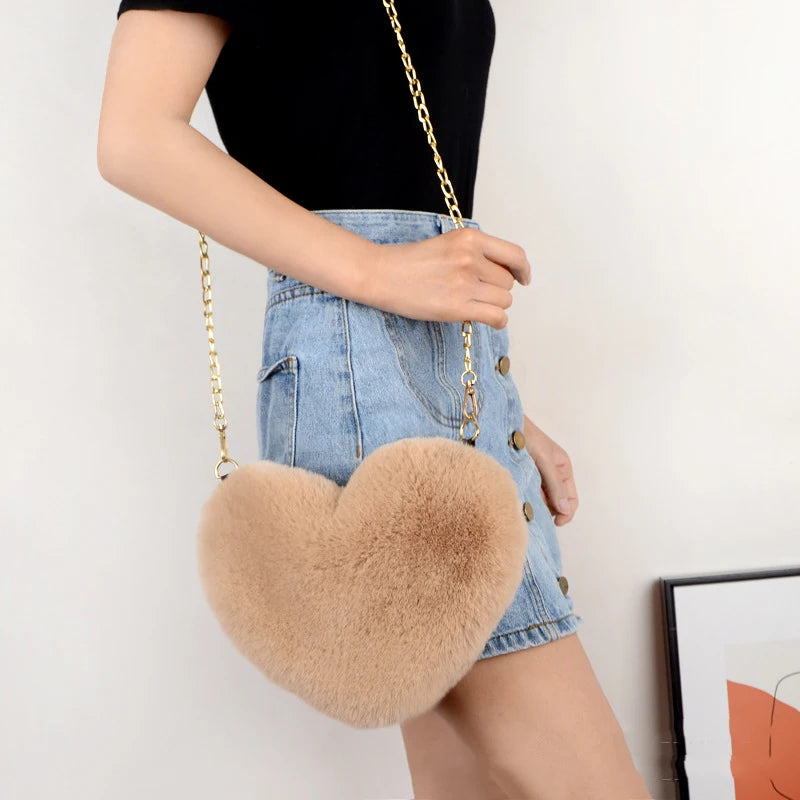 Women Faux Fur Crossbody Wallet Purse Chain Shoulder Bag Lady Handbag