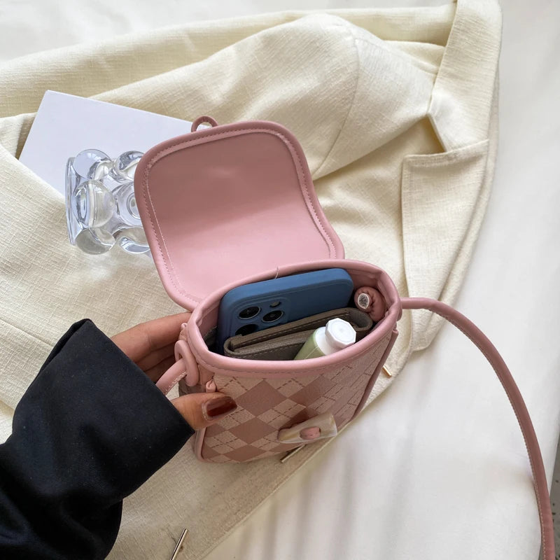 Women PU Leather Shoulder Bags Phone Handbags Striped Crossbody Bags