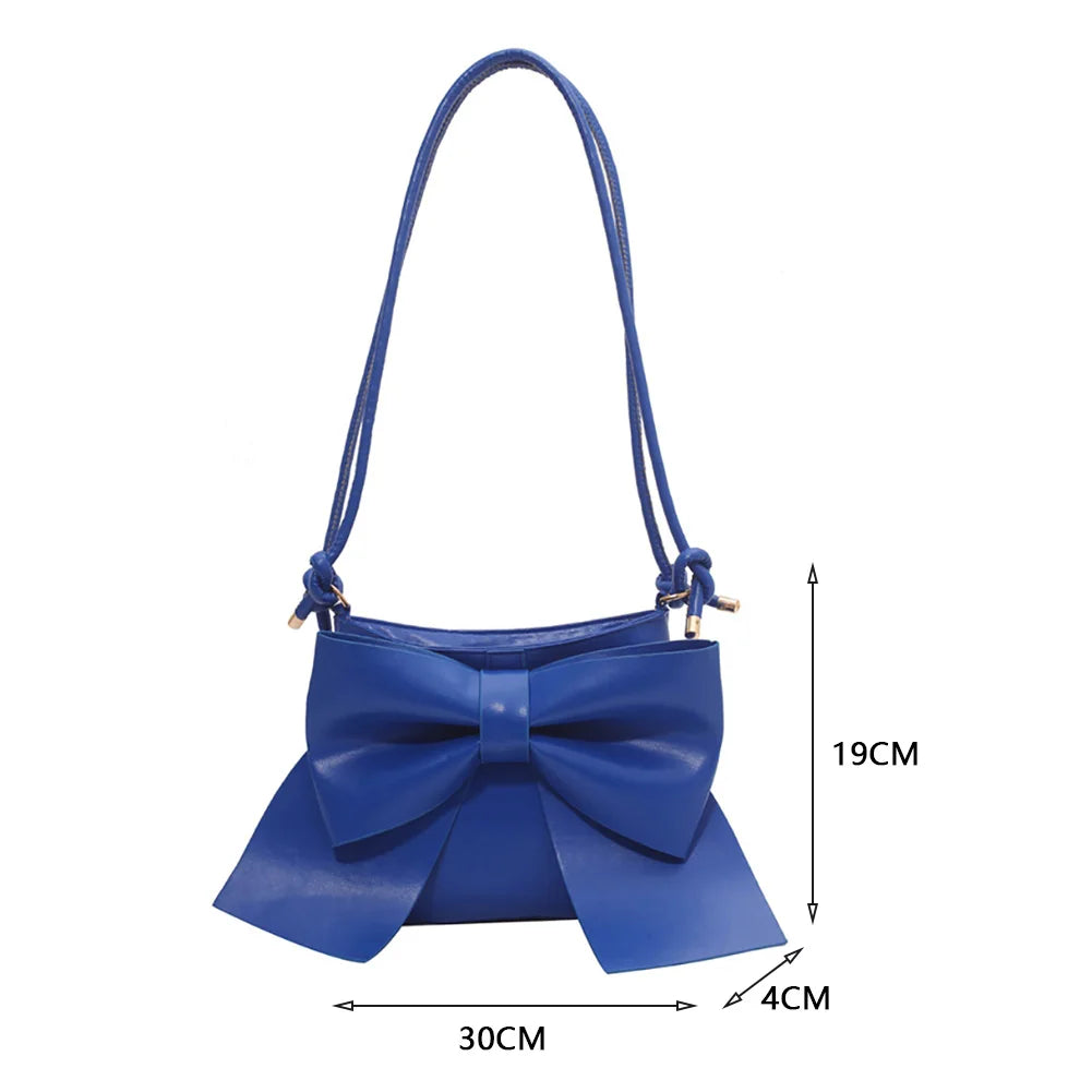 Vintage PU Leather Top-Handle Bags with Big Bow Totes