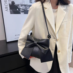 Vintage PU Leather Top-Handle Bags with Big Bow Totes