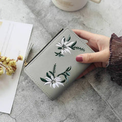 Print Flower PU Leather Women Wallet Short Purse