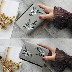 Print Flower PU Leather Women Wallet Short Purse