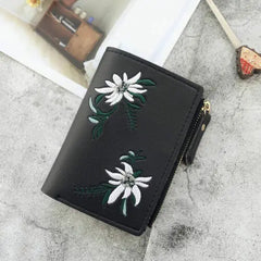 Print Flower PU Leather Women Wallet Short Purse