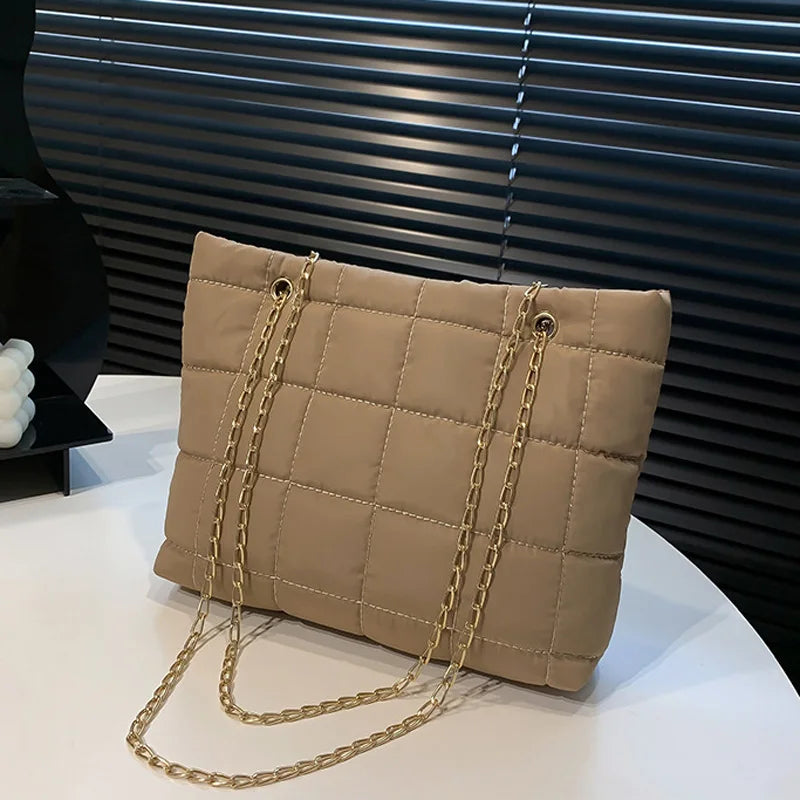 Women's Shoulder Bag Soft Cotton Winter Handbags Chain Strap Crossbody Bag