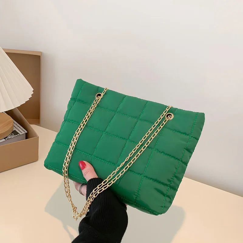 Women's Shoulder Bag Soft Cotton Winter Handbags Chain Strap Crossbody Bag