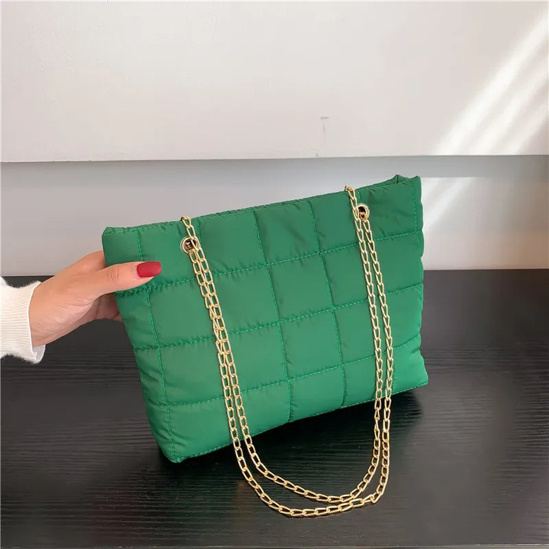 Women's Shoulder Bag Soft Cotton Winter Handbags Chain Strap Crossbody Bag