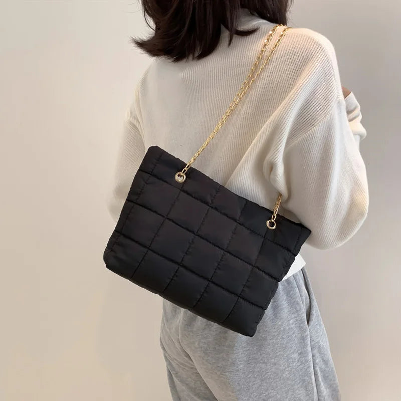 Women's Shoulder Bag Soft Cotton Winter Handbags Chain Strap Crossbody Bag