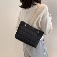 Women's Shoulder Bag Soft Cotton Winter Handbags Chain Strap Crossbody Bag
