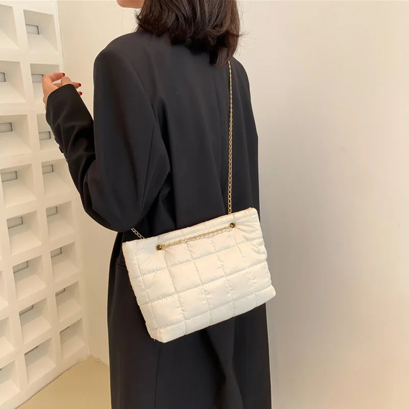 Women's Shoulder Bag Soft Cotton Winter Handbags Chain Strap Crossbody Bag