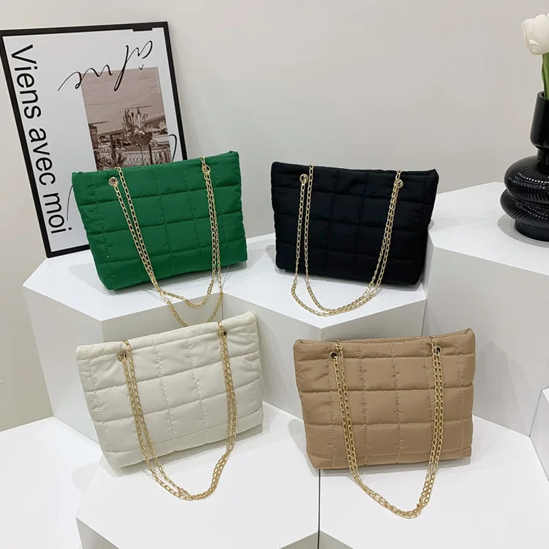 Women's Shoulder Bag Soft Cotton Winter Handbags Chain Strap Crossbody Bag