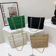 Women's Shoulder Bag Soft Cotton Winter Handbags Chain Strap Crossbody Bag