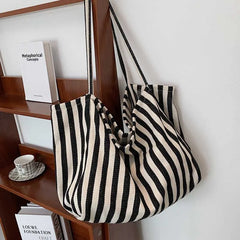 Striped Tote Shoulder Bag for Women Large Capacity Handbag
