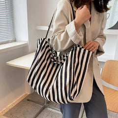Striped Tote Shoulder Bag for Women Large Capacity Handbag