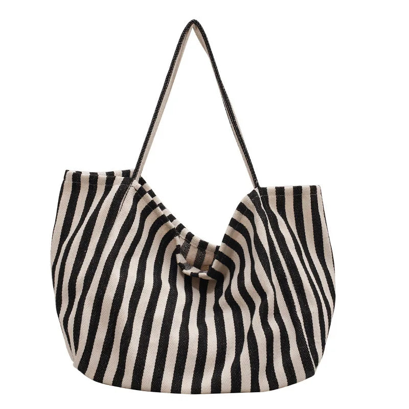 Striped Tote Shoulder Bag for Women Large Capacity Handbag