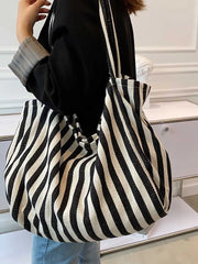 Striped Tote Shoulder Bag for Women Large Capacity Handbag