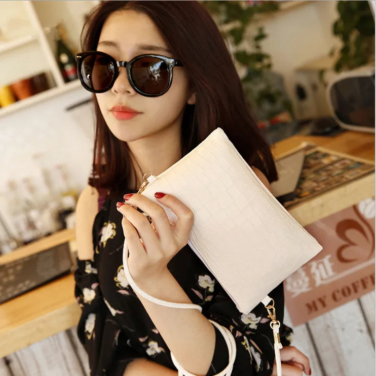 Vintage Leather Women Envelope Clutch Evening Bag