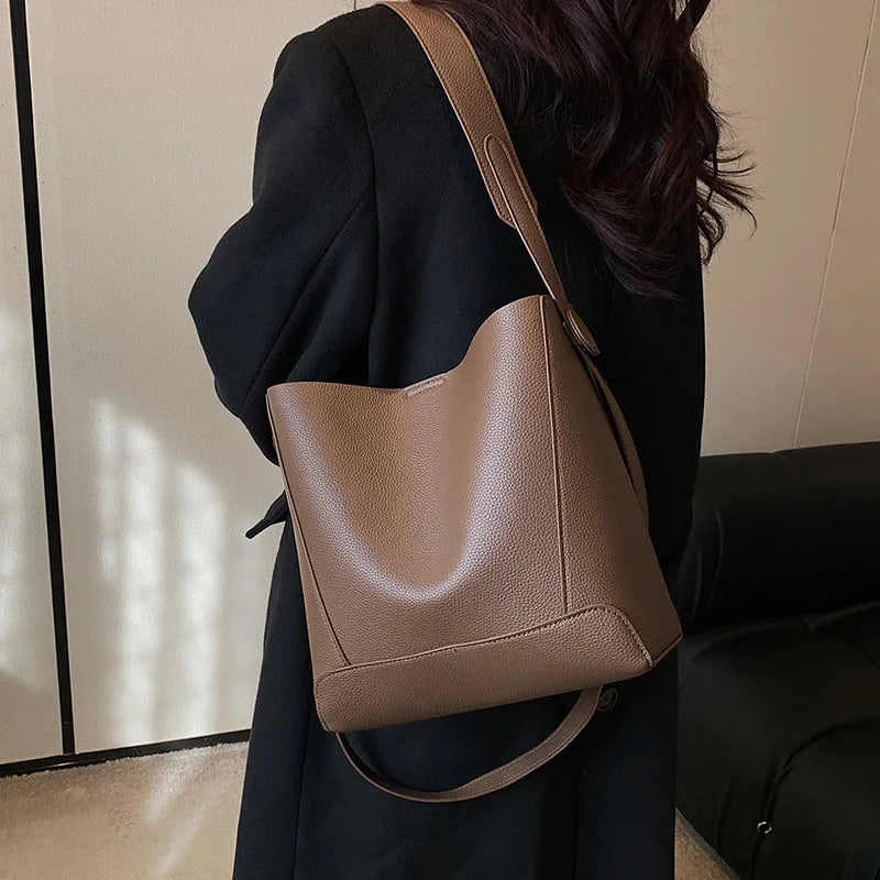 Fashionable Women Shoulder Bags Portable Bucket PU Leather