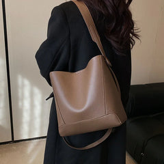 Fashionable Women Shoulder Bags Portable Bucket PU Leather
