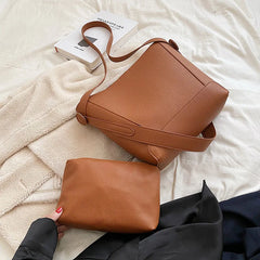 Fashionable Women Shoulder Bags Portable Bucket PU Leather