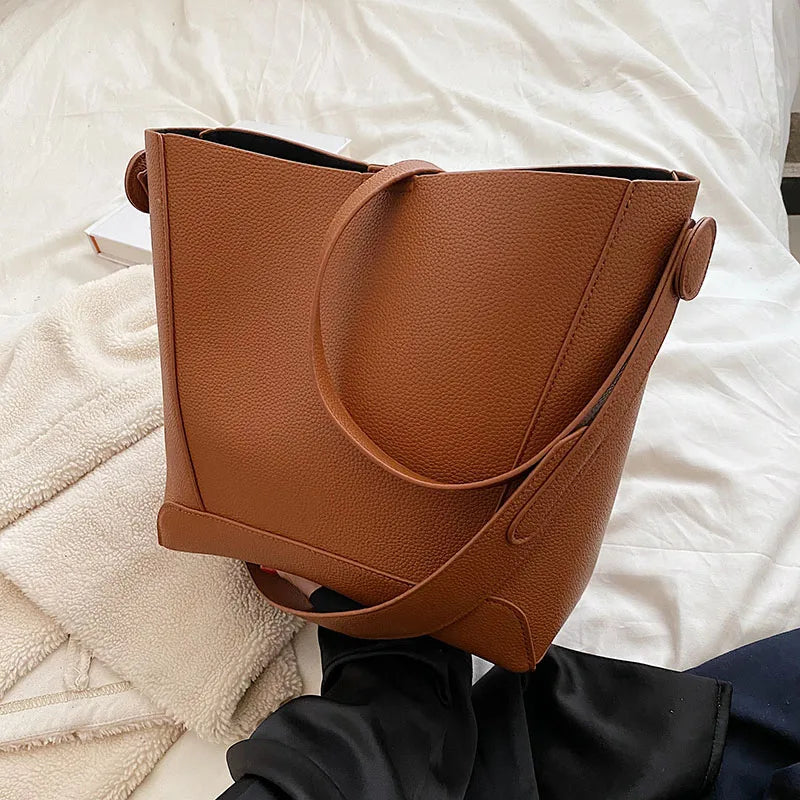 Fashionable Women Shoulder Bags Portable Bucket PU Leather