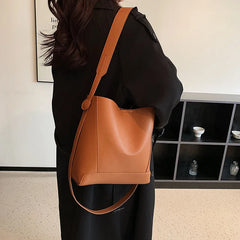 Fashionable Women Shoulder Bags Portable Bucket PU Leather