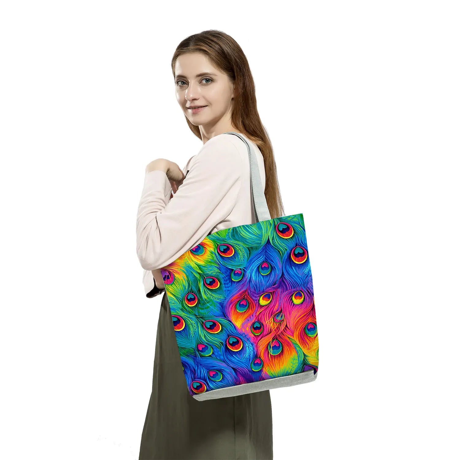 Feather Print Handbags For Woman Office Tote Bag Travel Beach Bag