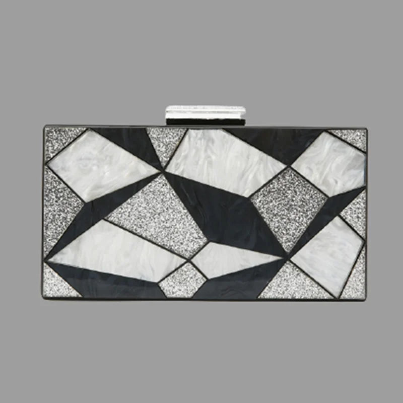 Vintage Pearlescent Acrylic Evening Bag Silver Sequins Clutch Patchwork Handbag