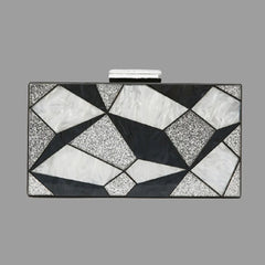 Vintage Pearlescent Acrylic Evening Bag Silver Sequins Clutch Patchwork Handbag