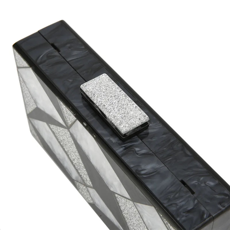 Vintage Pearlescent Acrylic Evening Bag Silver Sequins Clutch Patchwork Handbag