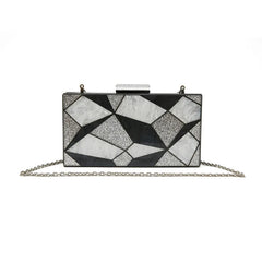 Vintage Pearlescent Acrylic Evening Bag Silver Sequins Clutch Patchwork Handbag