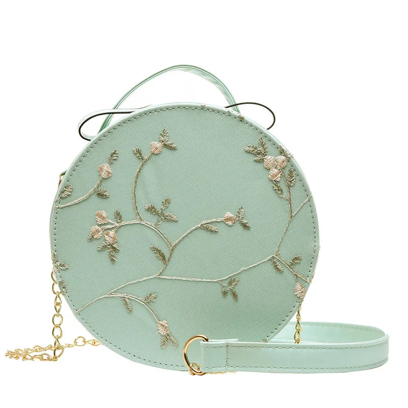 Flower Chain Shoulder Hot Sweet Lace Round Handbags High PU Leather Crossbody Ba