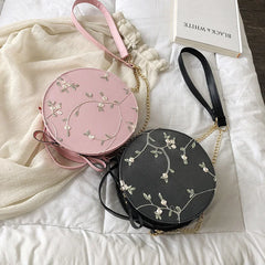 Flower Chain Shoulder Hot Sweet Lace Round Handbags High PU Leather Crossbody Ba