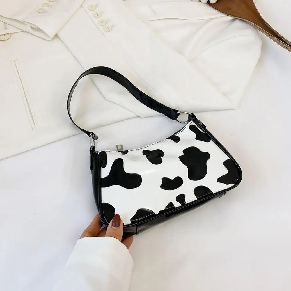 Flower Cow Print Underarm Bag For Women