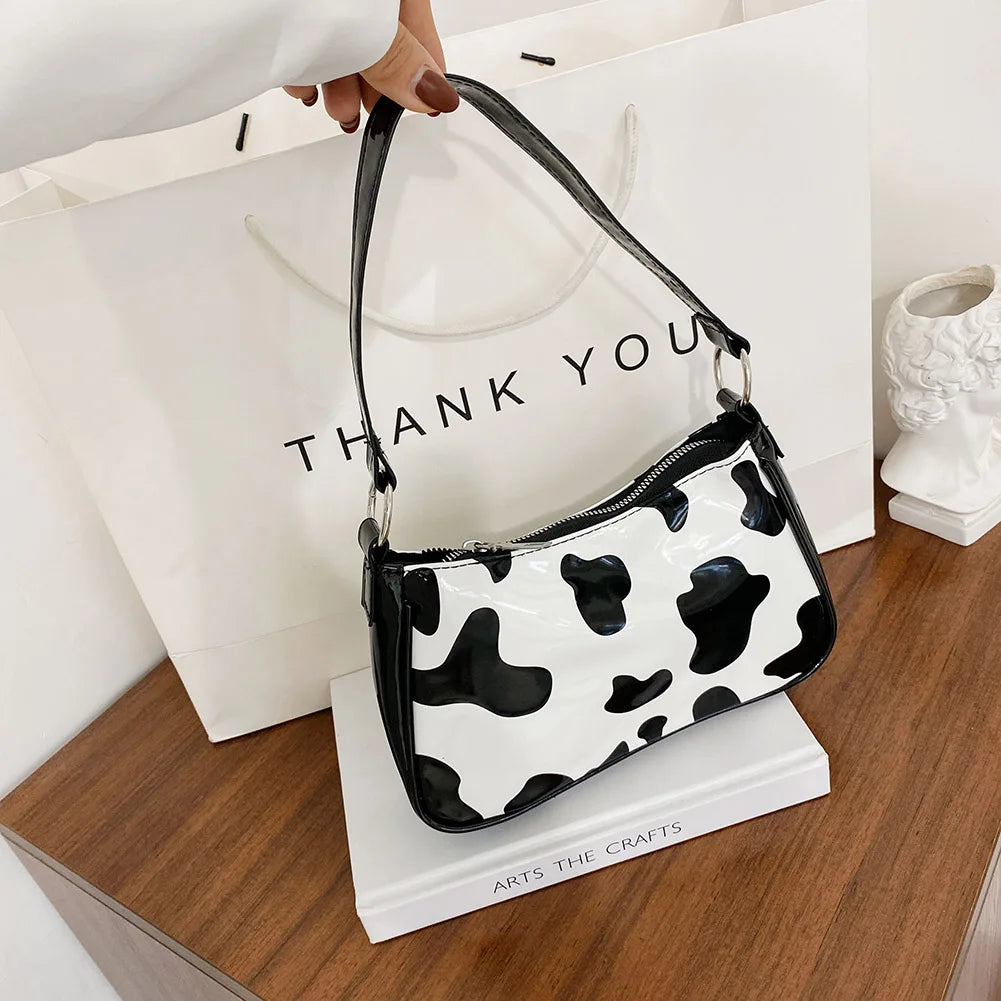 Flower Cow Print Underarm Bag For Women