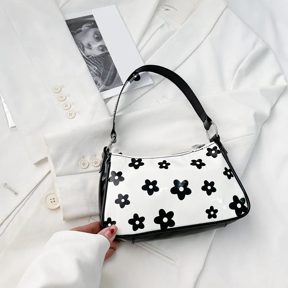Flower Cow Print Underarm Bag For Women