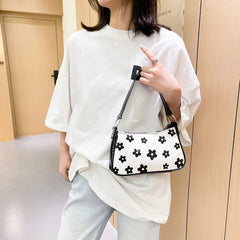 Flower Cow Print Underarm Bag For Women