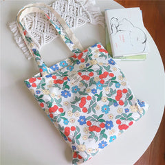 Fresh Flower Cotton Rag Bag Large Capacity Eco Tote Summer Shoulder Bag