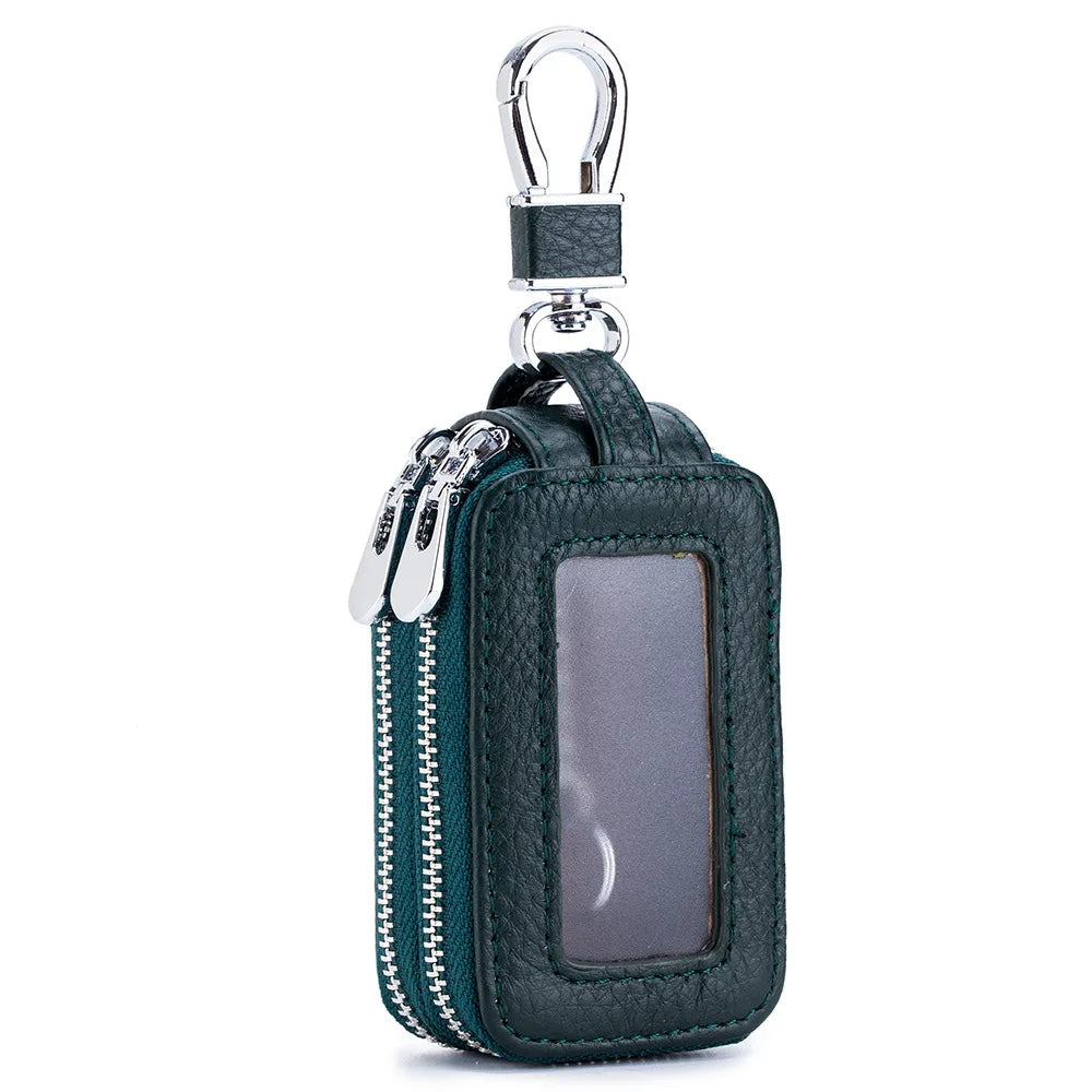Litchi Pattern Double Zipper Keys Organizer Small Wallets