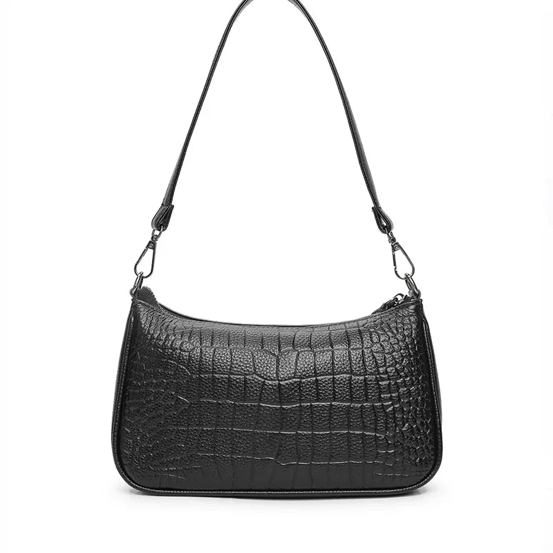 Crocodile Pattern Leather Women's Shoulder Bag Zipper Handbag