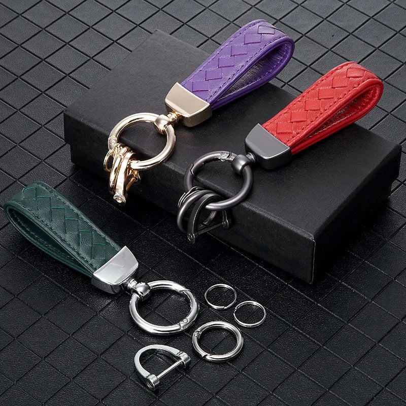 Leather Weave Car Keychain Lanyard Keychain Car Key Ring Holder Men Women