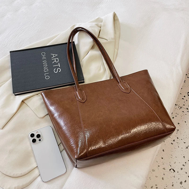 Soft PU Leather Tote Bag for Women, Large Capacity Shoulder Handbag