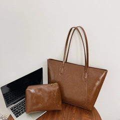 Soft PU Leather Tote Bag for Women, Large Capacity Shoulder Handbag