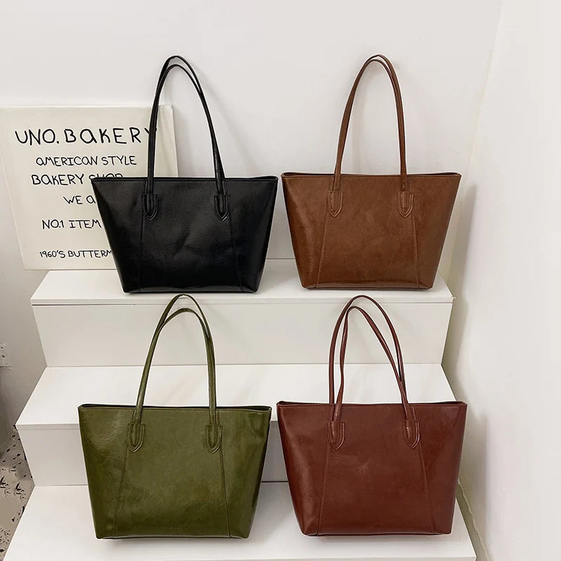 Soft PU Leather Tote Bag for Women, Large Capacity Shoulder Handbag