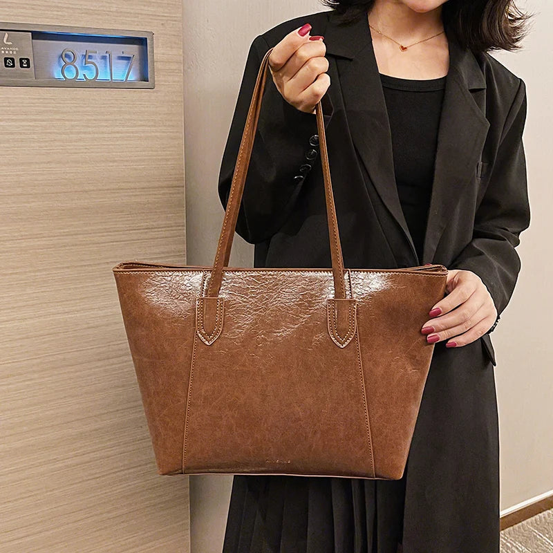 Soft PU Leather Tote Bag for Women, Large Capacity Shoulder Handbag