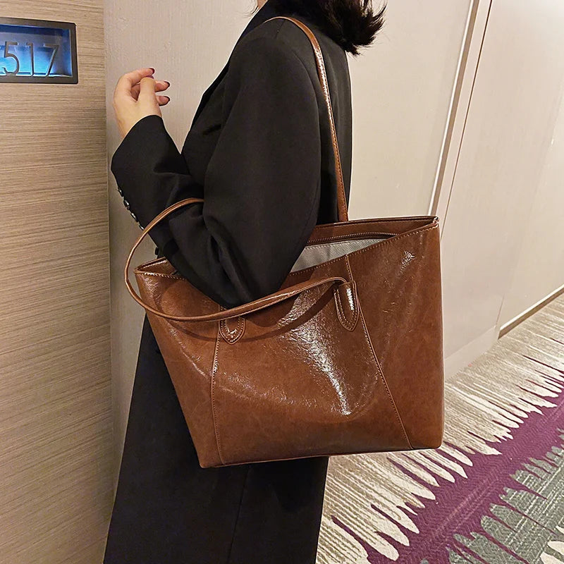 Soft PU Leather Tote Bag for Women, Large Capacity Shoulder Handbag